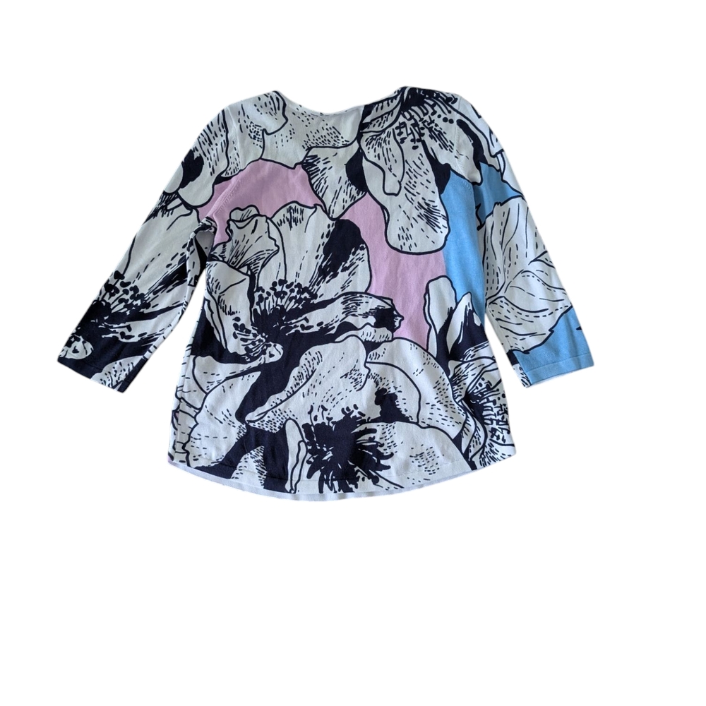 Chico's Sweater Black Outline Abstract Floral Print Sz.1 (M)
